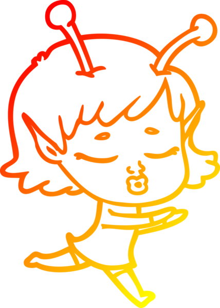 Bir insan tarafından çizilmiş bir uzaylı kız çizgi çizimi.