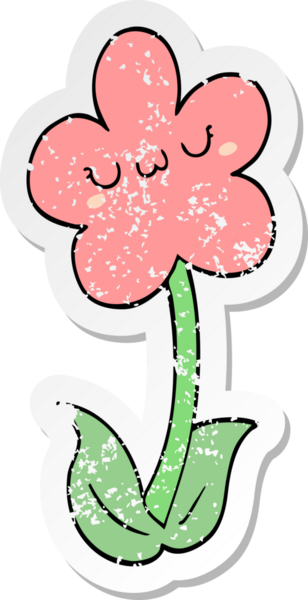 Bir insan tarafından çizilmiş karikatür çiçeğinin sıkıntılı çıkartması