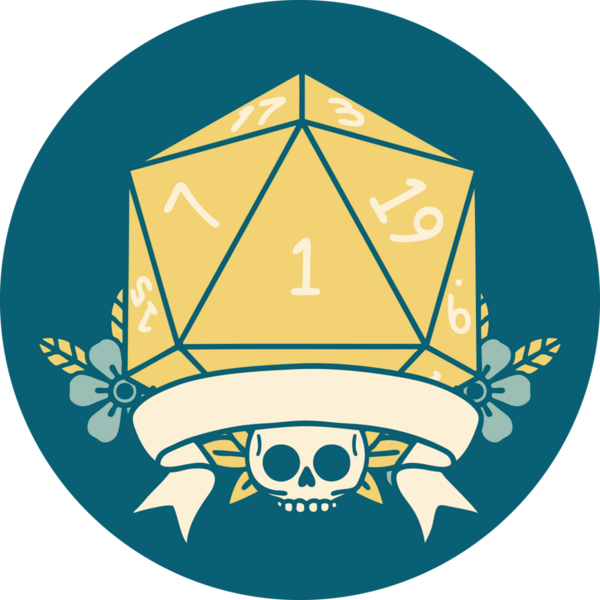 Retro Dövme Biçimi Doğal Bir d20 zar bir insan tarafından çizildi