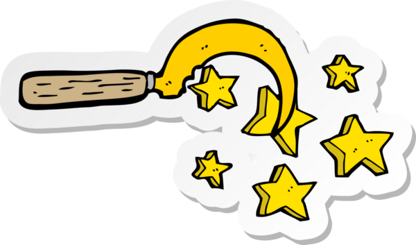 Bir insan tarafından çizilmiş sihirli Druid orak çizgi film etiketi.