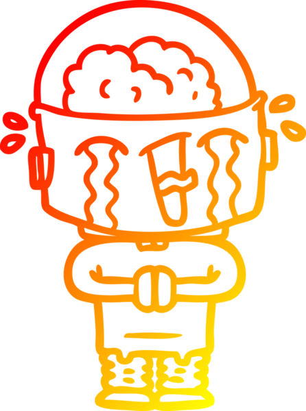 Bir insan tarafından çizilmiş, karikatür ağlayan robot çizimi.