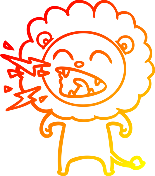 Bir insan tarafından çizilen kükreyen bir aslanın sıcak çizgi çizimi