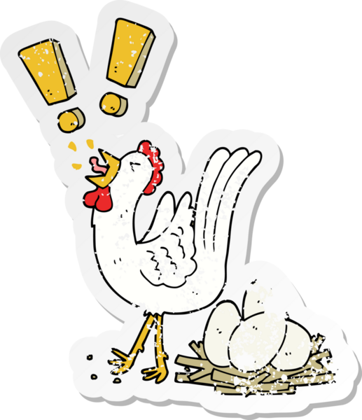 Bir insan tarafından çizilmiş yumurta yumurtlayan çizgi film tavuğunun sıkıntılı çıkartması.