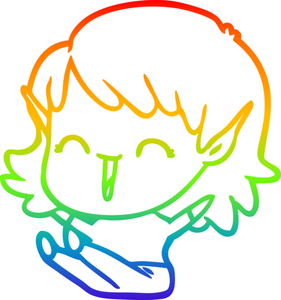 Gökkuşağı gradyan çizgi çizimi bir insan tarafından çizilmiş bir elf kızı