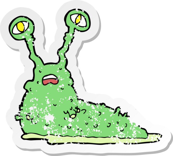 Bir insan tarafından çizilmiş iğrenç bir sümüklü böceğin retro depresif çıkartması.