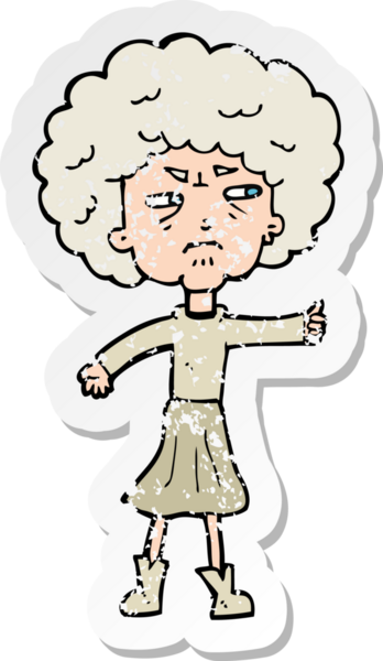 Bir insan tarafından çizilmiş, yaşlı bir kadının rahatsız ettiği karikatürün gerilimli yapıştırması.