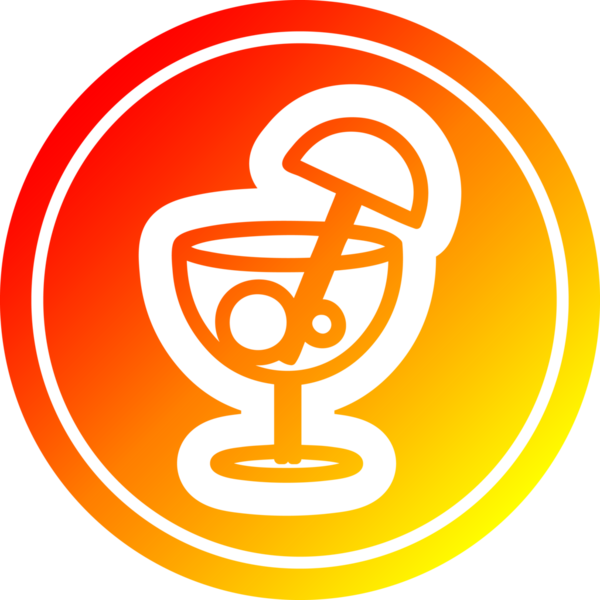 Bir insan tarafından çizilmiş sıcak gradyan bitişli şemsiye dairesel ikonu ile kokteyl