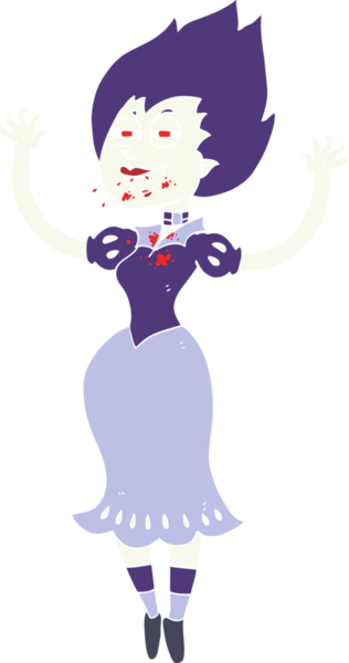 Bir insan tarafından çizilmiş ağzı kanlı vampir kızın düz bir çizimi.