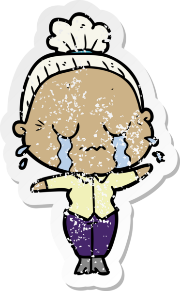 Bir insan tarafından çizilmiş, ağlayan yaşlı bir kadın karikatürü.