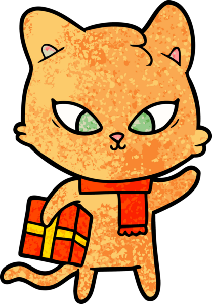 Bir insan tarafından çizilmiş sevimli çizgi film kedisi.