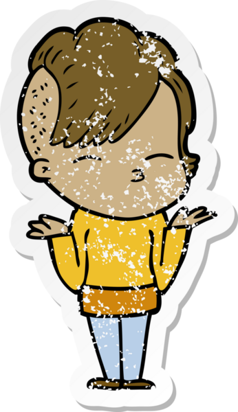 Bir insan tarafından çizilmiş omuz silken bir çizgi film kızına ait stresli bir çıkartma.