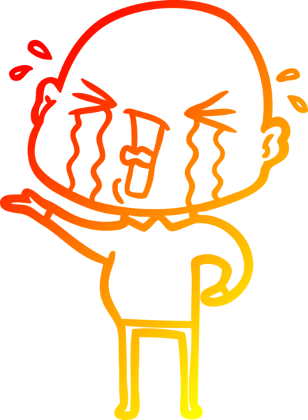 Bir insan tarafından çizilmiş, ağlayan kel bir adamın çizgi çizimi.