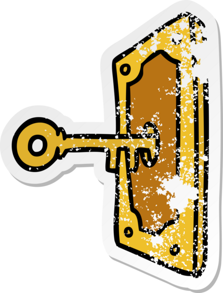 Bir insan tarafından çizilmiş bir kapı kolunun çizilmiş karikatür yapıştırması.