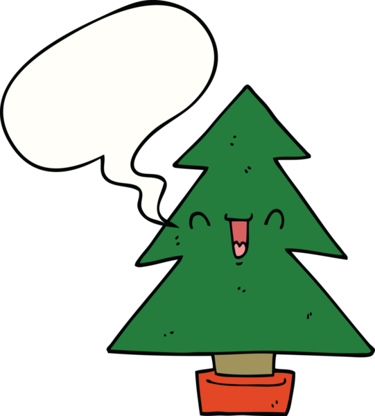 Bir insan tarafından çizilmiş konuşma balonlu bir noel ağacı.