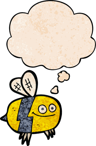 Bir insan tarafından çizilmiş grunge desenli düşünce baloncuğu olan çizgi film arısı.