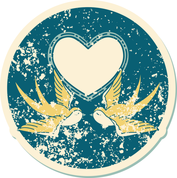 Kederli sembolik dövme stili kırlangıçlar ve bir insan tarafından çizilmiş kalp.