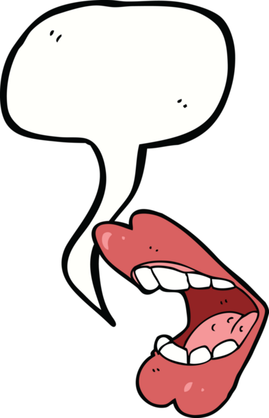 Bir insan tarafından çizilmiş konuşma baloncuklu çizgi film ağzı.