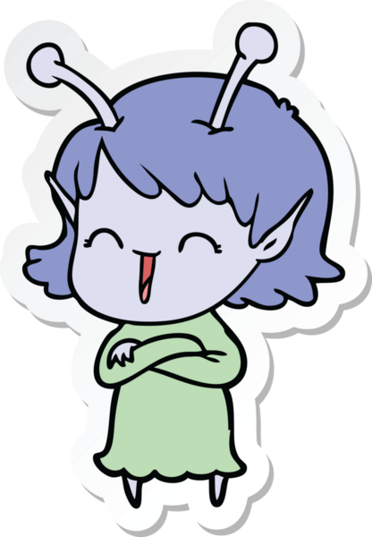 Bir insan tarafından çizilmiş uzaylı bir kızın çıkartması.