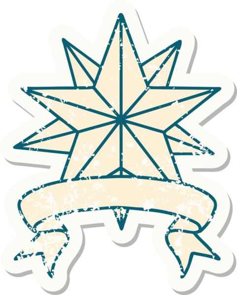 Bir insan tarafından çizilmiş bir yıldızın sancağı olan eski bir etiket.