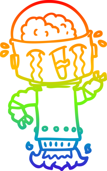 Gökkuşağı gradyan çizgi çizimi bir insan tarafından çizilmiş ağlayan robot çizimi