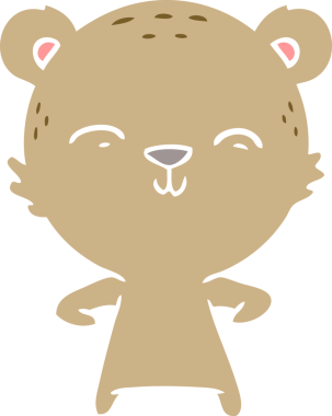 Bir insan tarafından çizilmiş mutlu düz renkli çizgi film ayısı.