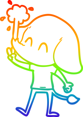 Gökkuşağı gradyan çizgisi insan tarafından çizilmiş su püskürten şirin bir fil çizimi.