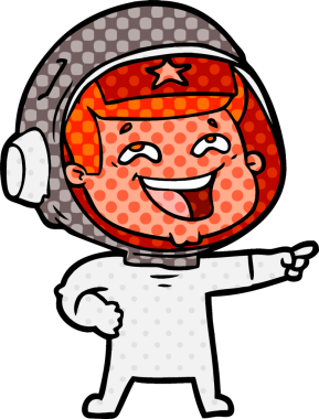 Bir insan tarafından çizilmiş gülen astronot çizgi filmi.