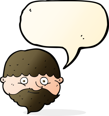 Bir insan tarafından çizilmiş konuşma balonu olan sakallı bir adam.