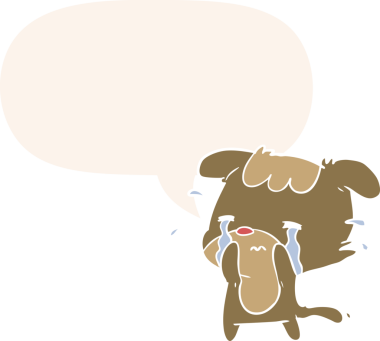 karikatür üzgün köpek insan tarafından çizilmiş konuşma baloncuğuyla ağlıyor