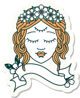 Dövme stili çıkartma. Üzerinde kadın yüzü var. Üçüncü gözü de bir insan tarafından çizilmiş.