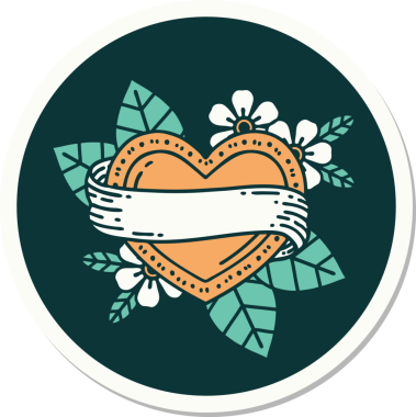 Bir insan tarafından çizilmiş geleneksel bir kalp ve bayrak stili dövme çıkartması.