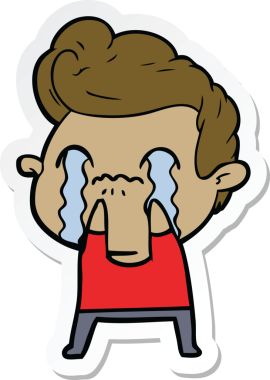 Bir insan tarafından çizilmiş, ağlayan bir çizgi film karakterinin çıkartması.