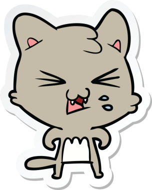 Bir insan tarafından çizilmiş, tıslayan bir kedinin çıkartması.