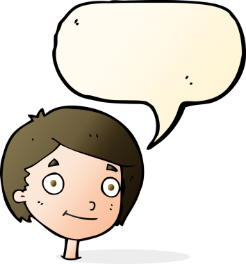 Bir insan tarafından çizilmiş konuşma balonu olan mutlu bir çocuk.