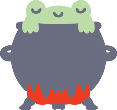 Bir insan tarafından çizilmiş kazanda bir kurbağa.