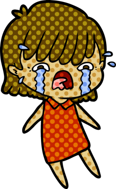 Bir insan tarafından çizilmiş ağlayan çizgi film kızı.