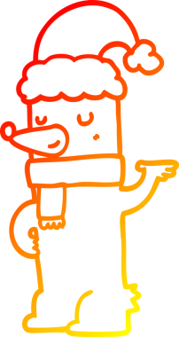 Bir insan tarafından çizilmiş Noel şapkası giyen çizgi film ayısının sıcak çizgi çizimi