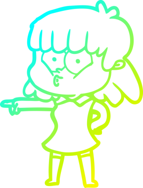 Bir insan tarafından çizilmiş ıslık çalan bir kızın soğuk gradyan çizimi.