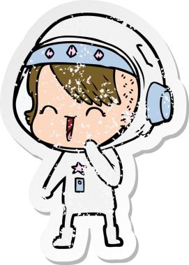 Bir insan tarafından çizilmiş mutlu bir uzay kızının sıkıntılı çıkartması.