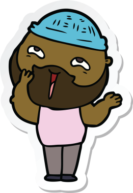 Bir insan tarafından çizilmiş mutlu sakallı bir adamın çıkartması.