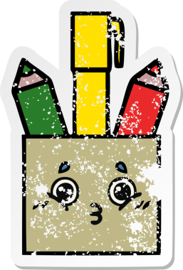 Bir insan tarafından çizilmiş sevimli bir kalem tenceresinin sıkıntılı çıkartması.