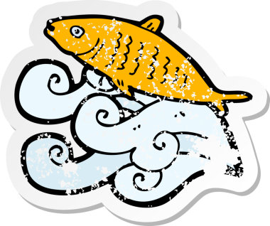 Bir insan tarafından çizilmiş karikatür balığının geriletilmiş çıkartması.