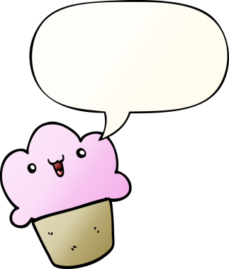 Yüzü konuşma baloncuğu olan, bir insan tarafından çizilmiş çizgi film keki.