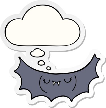 Düşünce baloncuğu insan tarafından çizilmiş bir çıkartma olan vampir yarasa çizgi filmi.