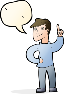 Bir insan tarafından çizilmiş konuşma baloncuğuyla harika bir fikri olan çizgi film adamı.