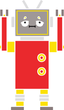 Bir insan tarafından çizilmiş düz renkli bir robot karikatürü