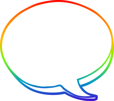 Gökkuşağı gradyan çizgi çizimi bir insan tarafından çizilmiş kırmızı konuşma baloncuğu