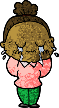 Bir insan tarafından çizilmiş ağlayan yaşlı kadın çizgi filmi.