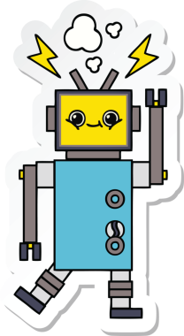 Bir insan tarafından çizilmiş şirin çizgi film robotunun çıkartması.