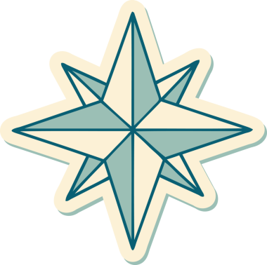 Bir insan tarafından çizilmiş geleneksel bir yıldız stiliyle dövme çıkartması.